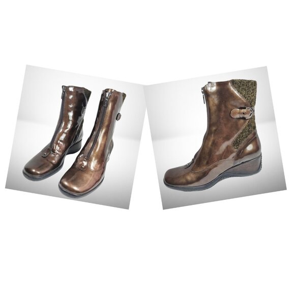 Aquaitalia Miracle Waterproof Front Zipped Boots in Hazelnut Patent Leather - Picture 1 of 16